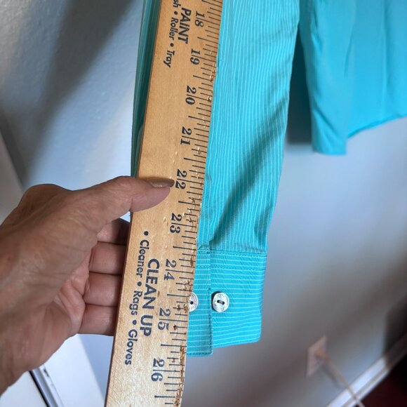 Kenneth Cole Reaction Slim Fit Mens Turquoise Striped Shirt Size 15.5 34-35 - Picture 9 of 12